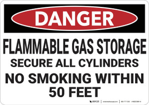 Danger: Flammable Gas Storage Secure Cylinders - Wall Sign
