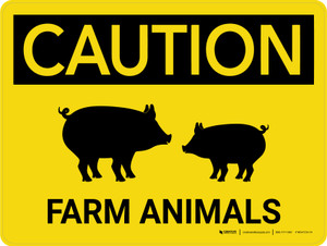 Caution: Farm Animals Pig Icons Landscape - Wall Sign