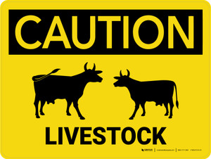 Caution: Livestock with Cow Icons Landscape - Wall Sign