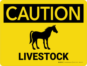 Caution: Livestock with Horse Icon Landscape - Wall Sign