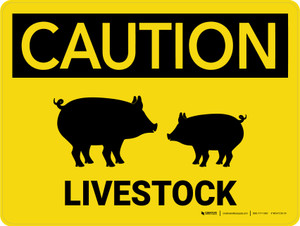 Caution: Livestock with Pig Icons Landscape - Wall Sign