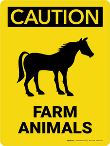 Caution: Farm Animals with Horse Icon Portrait - Wall Sign