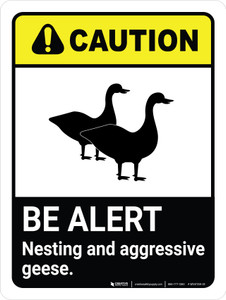 Caution: Be Alert - Nesting & Aggressive Geese ANSI Portrait - Wall Sign