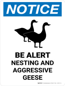 Notice: Be Alert - Nesting & Aggressive Geese Portrait - Wall Sign