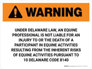 Warning: Delaware Equine Activity Sponsor Not Liable Landscape - Wall Sign
