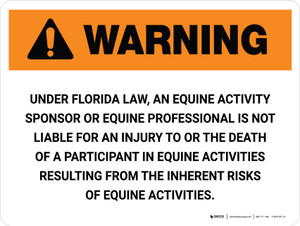 Warning: Florida Equine Activity Sponsor Not Liable Landscape - Wall Sign