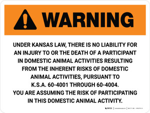 Warning: Kansas Domesticated Animal Professional Is Not Liable Landscape - Wall Sign