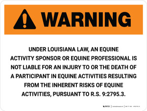 Warning: Louisiana Equine Activity Sponsor Not Liable Landscape - Wall Sign