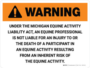 Warning: Michigan Equine Activity Sponsor Not Liable Landscape - Wall Sign