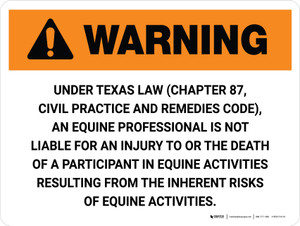 Warning: Texas Equine Professional Is Not Liable Landscape - Wall Sign