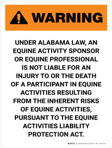 Warning: Alabama Equine Activity Sponsor Not Liable Portrait - Wall Sign