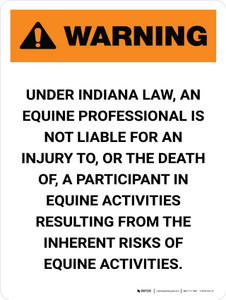 Warning: Indiana Equine Activity Sponsor Not Liable Portrait - Wall Sign