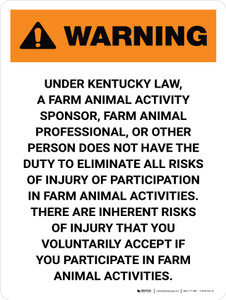 Warning: Kentucky Farm Animal Activity Sponsor Portrait - Wall Sign