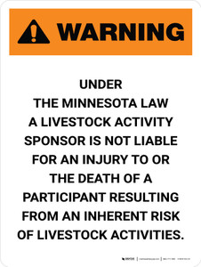 Warning: Minnesota Livestock Activity Sponsor Is Not Liable Portrait - Wall Sign