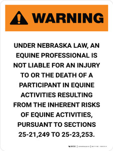 Warning: Nebraska Equine Activity Sponsor Not Liable Portrait - Wall Sign