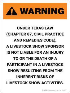 Warning: Texas Livestock Show Sponsor Is Not Liable Portrait - Wall Sign