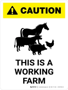 Caution: This Is A Working Farm Animal Icons White Portrait - Wall Sign