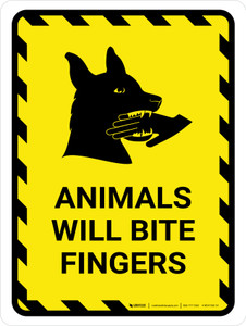 Animals Will Bite Fingers With Icon Hazard Portrait - Wall Sign