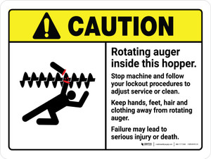 Caution: Rotating Auger Inside This Hopper ANSI Landscape - Wall Sign