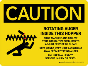 Caution: Rotating Auger Inside This Hopper Landscape - Wall Sign