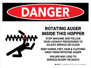 Danger: Rotating Auger Inside This Hopper Landscape - Wall Sign