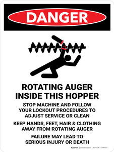 Danger: Rotating Auger Inside This Hopper Portrait - Wall Sign