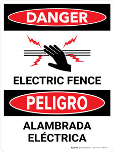 Danger: Electric Fence Bilingual Spanish Portrait - Wall Sign