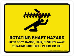 Rotating Shaft Hazard - Keep Away From Rotating Parts Will Injure or Kill Landscape - Wall Sign