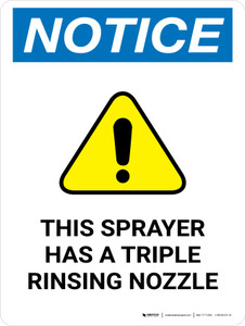 Notice: This Sprayer Has A Triple Rinsing Nozzle Portrait - Wall Sign