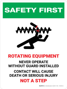 Safety First: Rotating Equipment Never Operate Portrait - Wall Sign