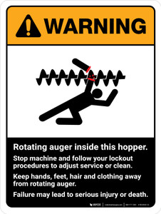 Warning: Ansi Rotating Auger Inside Portrait - Wall Sign