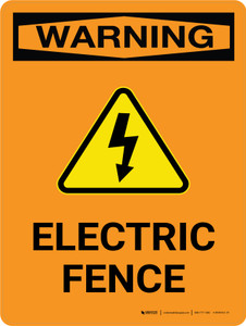 Warning: Electric Fence Portrait - Wall Sign