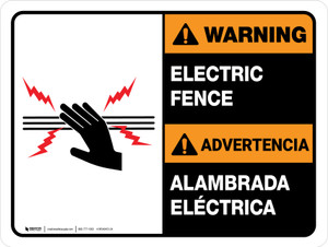 Warning: Bilingual Spanish Electric Fence ANSI Landscape - Wall Sign