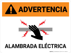 Warning: Spanish Electric Fence with Icon White Landscape - Wall Sign