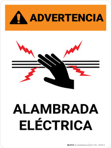 Warning: Spanish Electric Fence with Icon White Portrait - Wall Sign