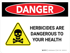 Danger: Herbicides Are Dangerous with Hazard Icon Landscape - Wall Sign