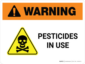 Warning: Pesticides In Use with Hazard Icon Landscape - Wall Sign