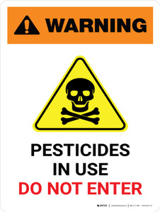 Warning: Pesticides In Use - Do Not Enter with Hazard Icon Portrait - Wall Sign