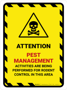 Attention: Pest Management - Activities are Being Performed Hazard Lines with Icon Portrait - Wall Sign