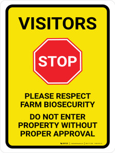 Visitors: Stop - Please Respect Farm Biosecurity Portrait - Wall Sign Visitors: Stop - Please Respect Farm Biosecurity Portrait - Wall Sign