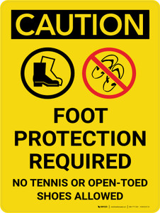 Caution: Foot Protection Required No Tennis Or Open Toed Shoes Portrait With Icons - Wall Sign