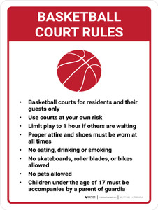 Basketball Court Rules Portrait with Icon - Wall Sign