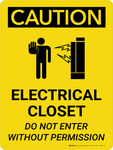 Caution: Electrical Closet Do Not Enter Without Permission Portrait With Icon - Wall Sign
