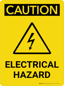 Caution: Electrical Hazard Warning Portrait With Icon - Wall Sign