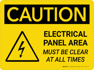 Caution: Electrical Panel Area Must be Clear at All Times Landscape With Icons - Wall Sign