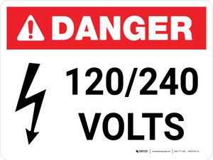 Danger: 120-240 Volts Landscape with Icon - Wall Sign
