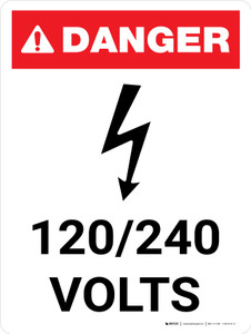 Danger: 120-240 Volts Portrait with Icon - Wall Sign