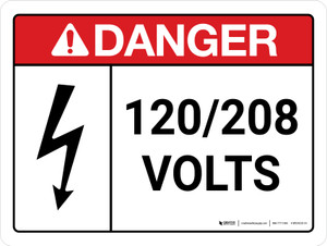 Danger: ANSI 120-208 Volts Landscape with Icon - Wall Sign