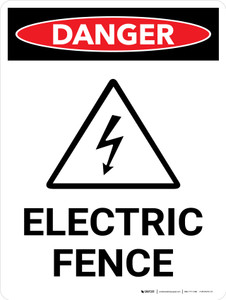 Danger: Electric Fence Portrait with Icon - Wall Sign