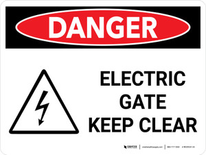 Danger: Electric Gate Keep Clear Landscape with Icon - Wall Sign